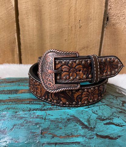 TOOLED LEATHER BELT