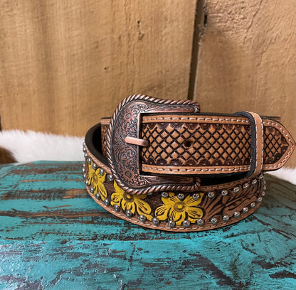 PAINTED TOOLED LEATHER BELT