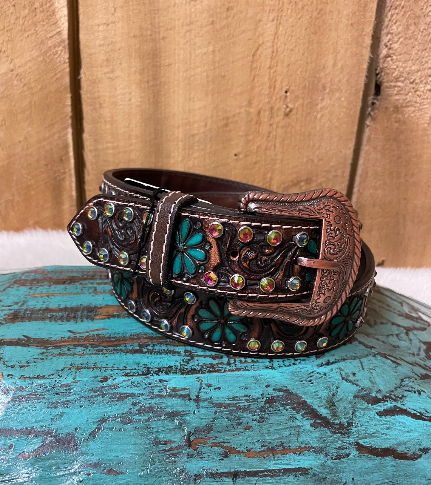 PAINTED TOOLED LEATHER BELT