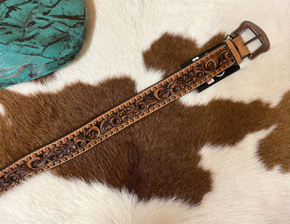 TOOLED LEATHER BELT