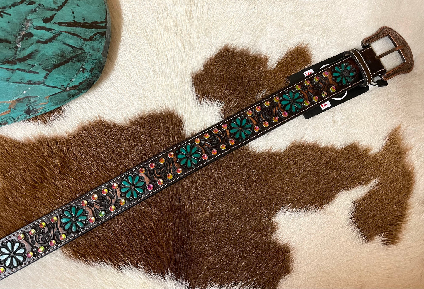 PAINTED TOOLED LEATHER BELT