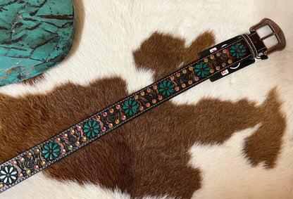 PAINTED TOOLED LEATHER BELT