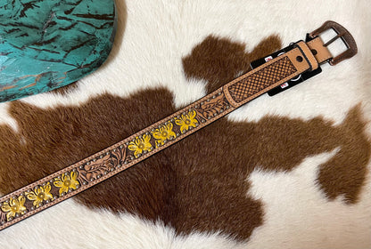 PAINTED TOOLED LEATHER BELT